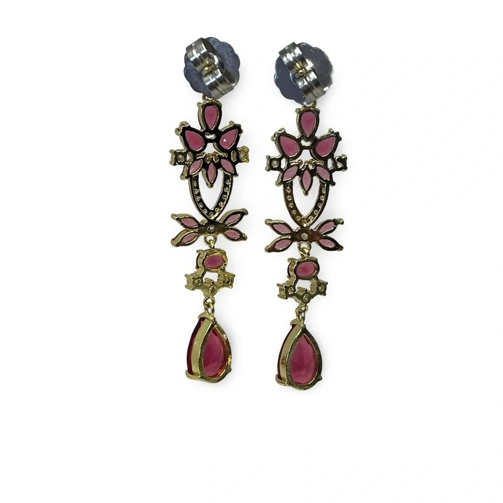 Gold and Pink Floral Crystal Earrings